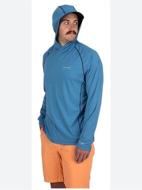 Simms Blue Long-Sleeve Hooded Fishing Shirt